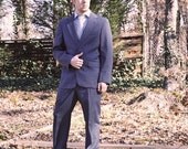 Vintage Mens Suit Deep Steely Teal w/Oxblood Navy Pinstripe 40R