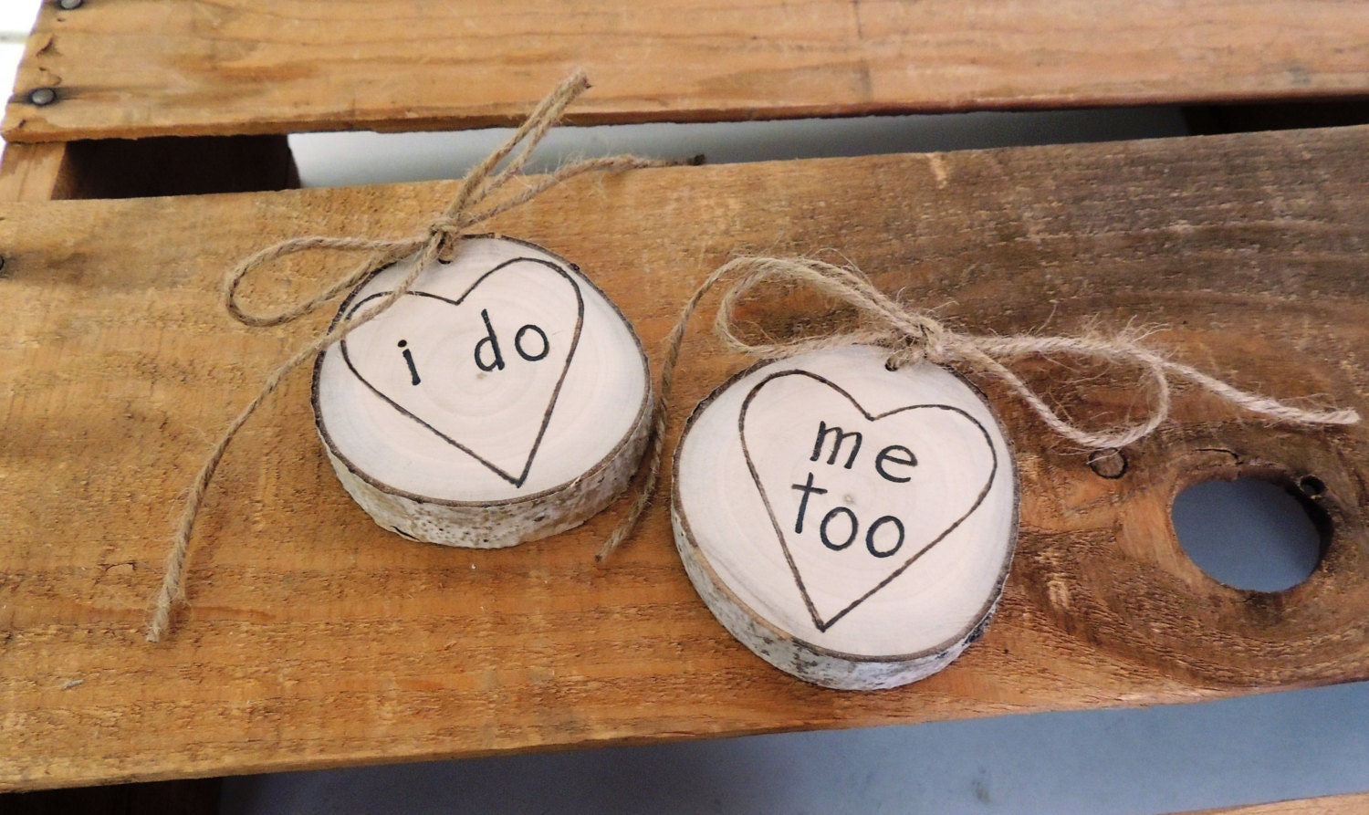 Wood Ring Pillow Set, I DO, ME TO, Pocket Size, Aspen Tree Slice, Rustic Elegance, Personalized Ring Bearer, Keepsake Ornament