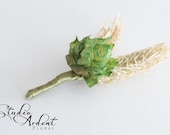 BARLEY HOP Boutonniere Spring Green Ribbon Ready to ship
