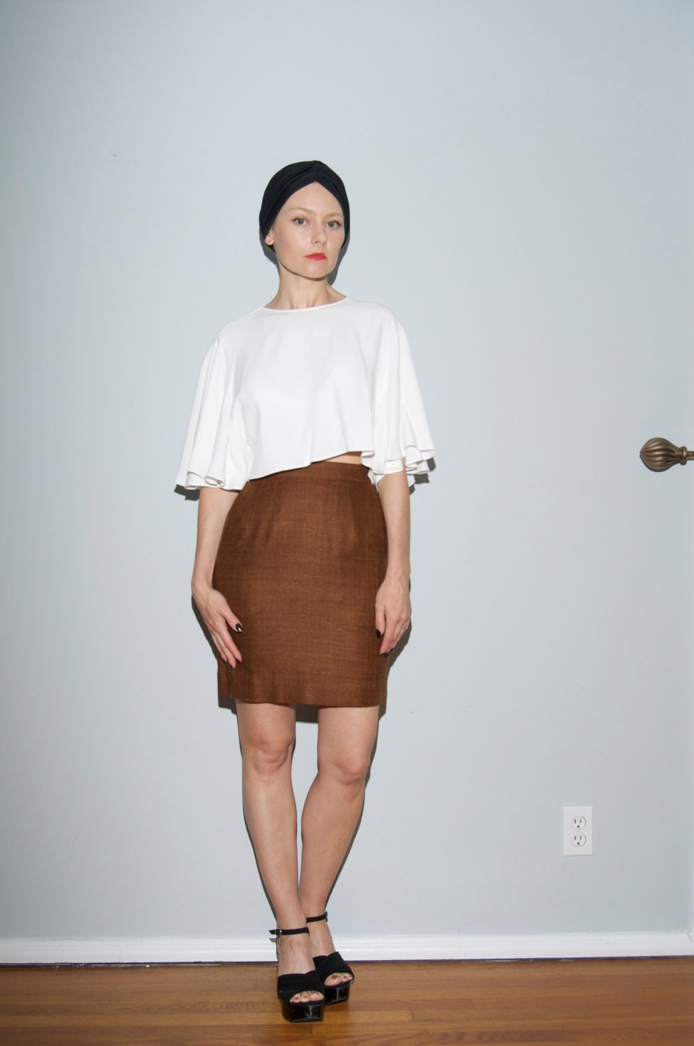 Brown silk pencil skirt