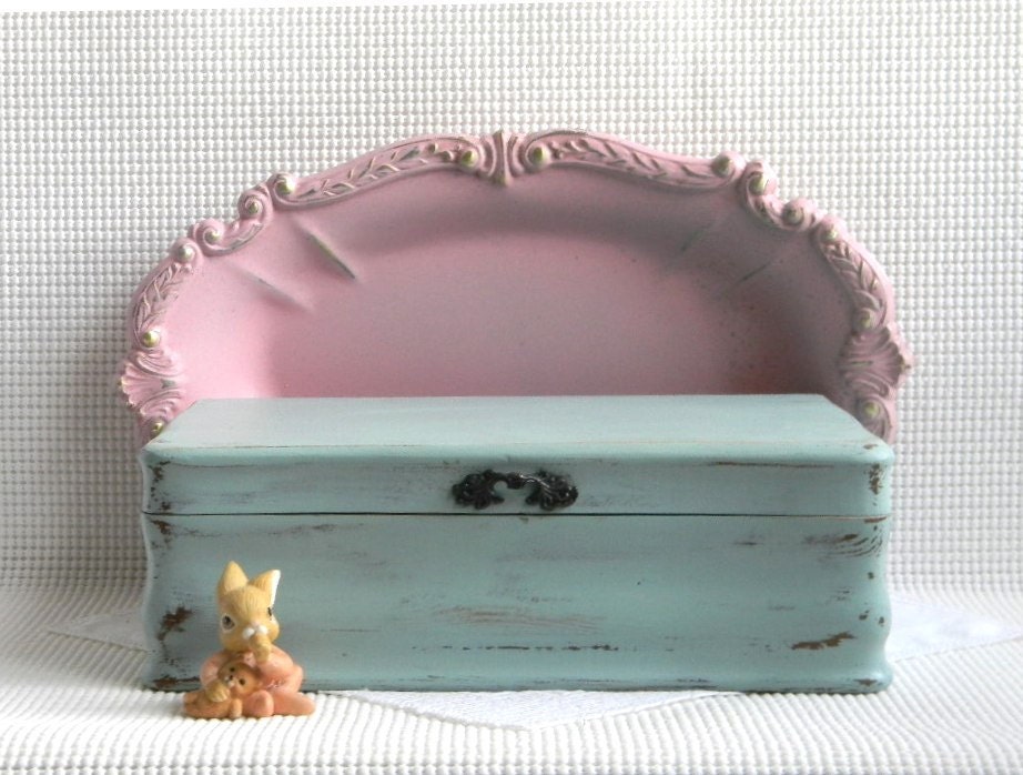 Shabby and Chic Jewelry Box - Cottage Chic Ocean Blue Jewelry Box