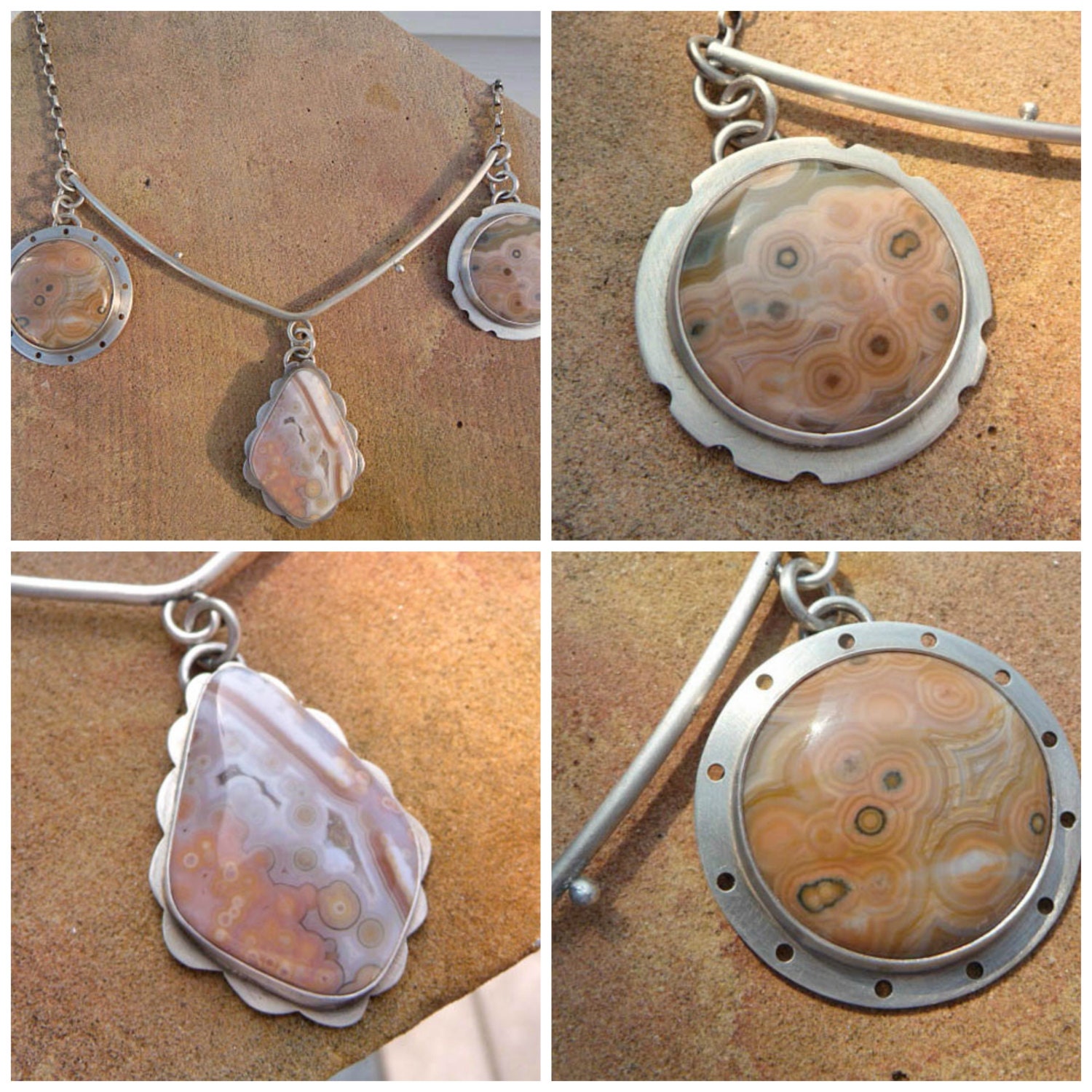 Ocean Jasper Multi Stone Sterling Silver Choker Necklace
