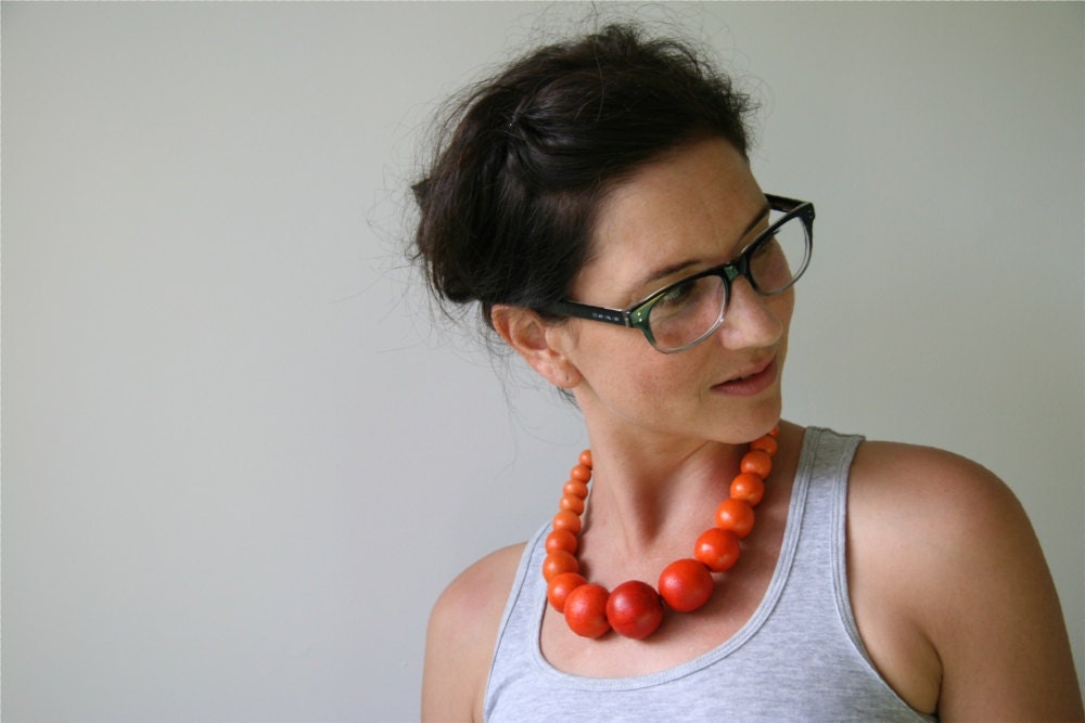 Hand-Dyed Ombre Beaded Statement Necklace: Pale Apricot to Rich Sunset Orange