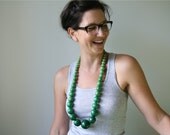 Hand-Dyed Ombre Beaded Statement Necklace Extra Long: Pale Chartreuse to Deep Emerald Green