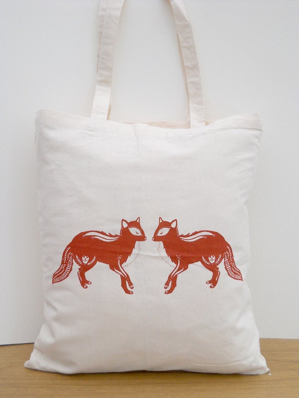 Fox Tote Bag, Hand Screen Printed, Eco Friendly Ink