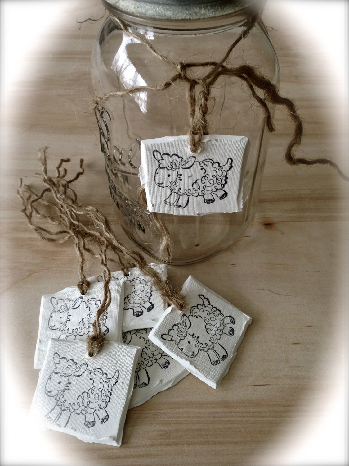Polymer Clay Tags - Easter Lamb Clay Gift Tags - Set of 6 - Home Accents - Shabby Chic - Cottage Decor - French Country