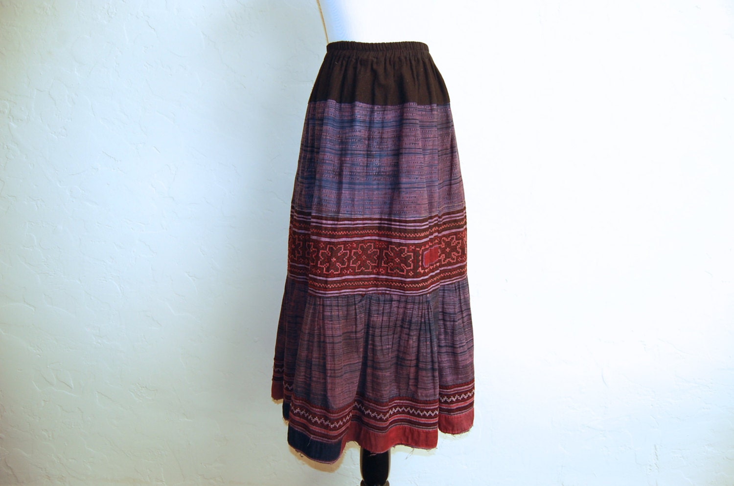 Vintage Ethnic Hippie Hmong Embroidery 70s Festival Skirt