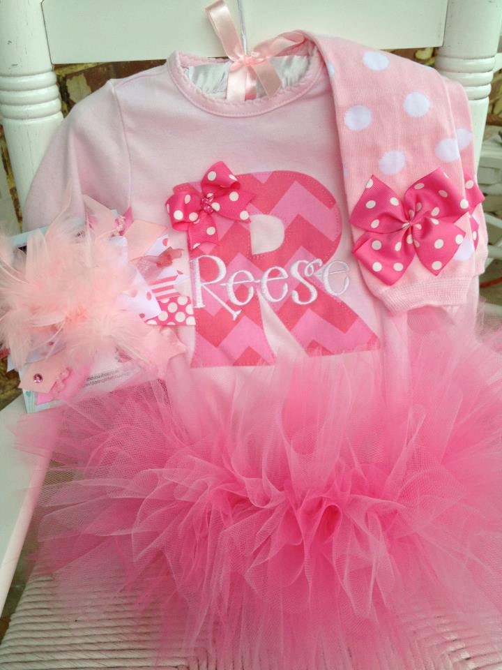 First Birthday Tutu Outfit  -- Pretty In Pink -- bow, leg warmers, tutu and personalized onesie -- pink chevron