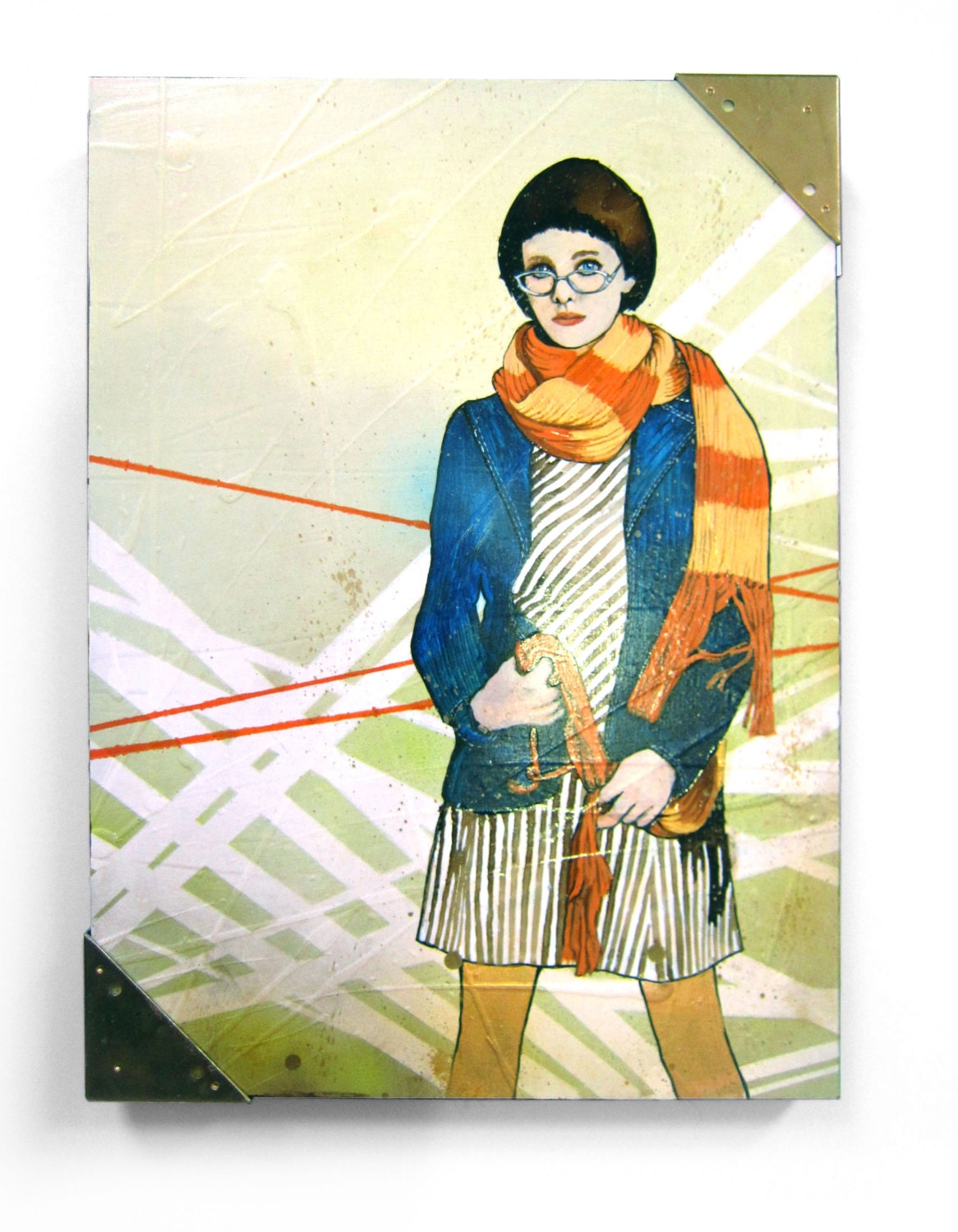 ORIGINAL painting on Wood Canvas 18x24(1.5 thick), ready to hung, A girl with a Orange Scarf
