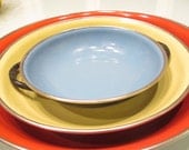 Vintage Trio Enamel Bowls Red, Yellow and Blue