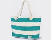 Sailor's Rope Reversible Beach Tote In Teal & Yellow Stripes