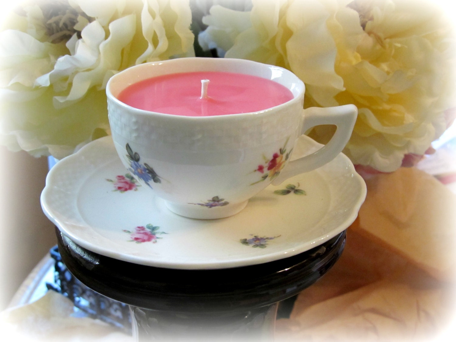 Miniature Tea Cup Candle Victorian Rose Soy by GoodNeighborsCandle