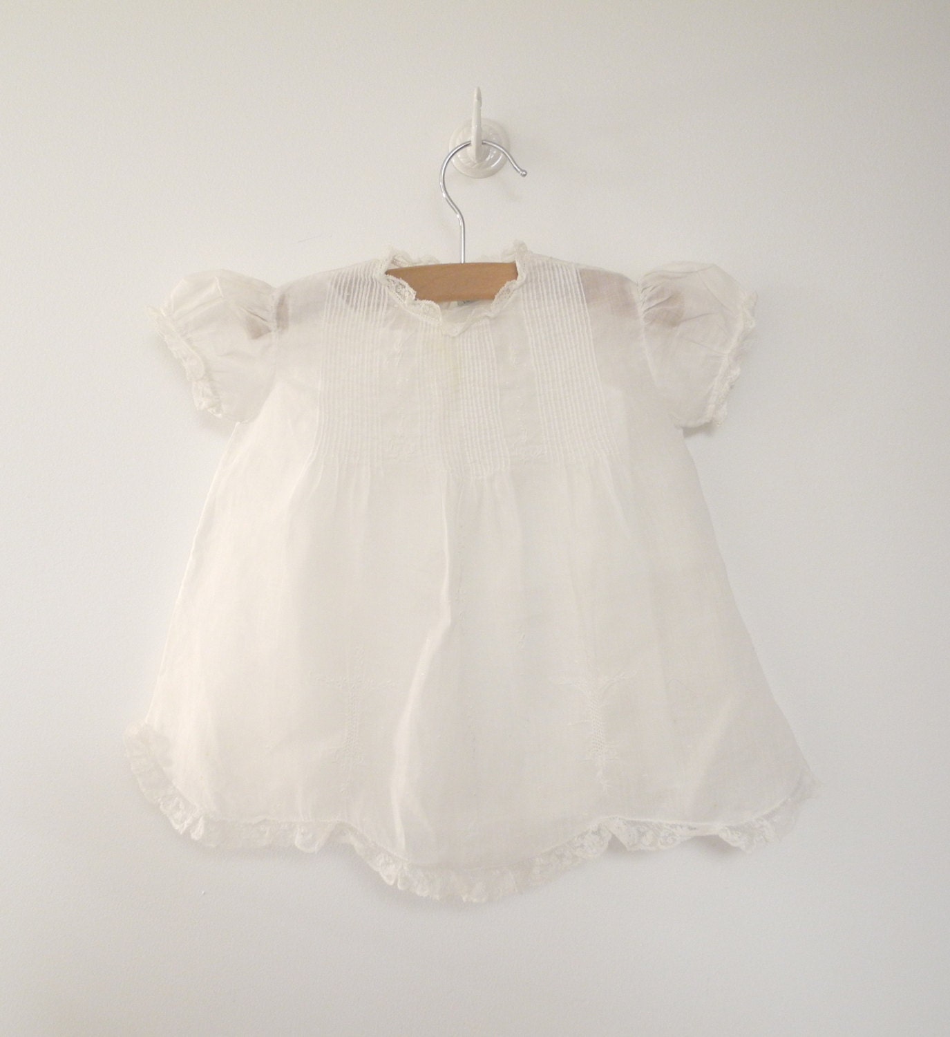 1940's Handmade, White Embroidered and Lace Dress with Coordinating Petticoat-209