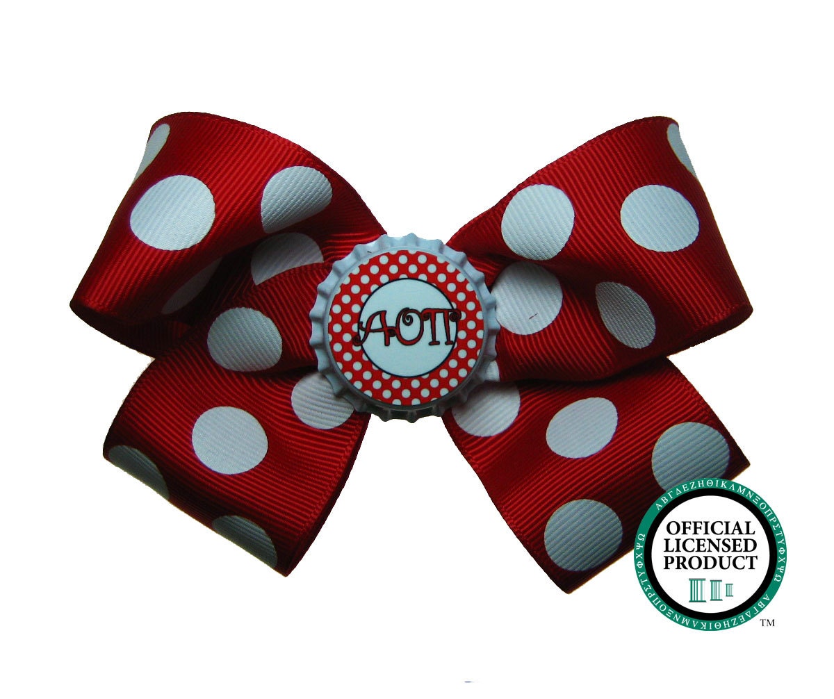 AOII Alpha Omicron Pi Sorority Hair Bow in Red and White