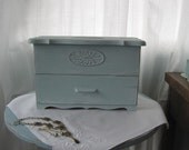 Shabby Rustic Vintage Desk Organizer Case - Jewelry Box Lerner Faux Wood Upped in Distressed Robins Egg Blue