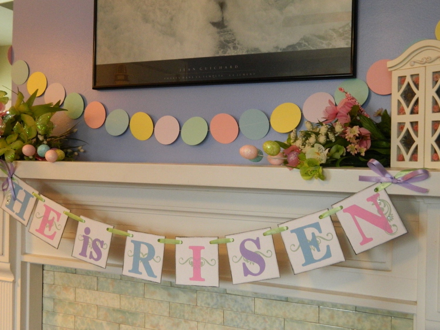 Ready to Ship Easter Decorations He is RISEN Easter Banner Holiday Garland Easter Sign Religious Decor  Pastel Easter Banner Photo Prop