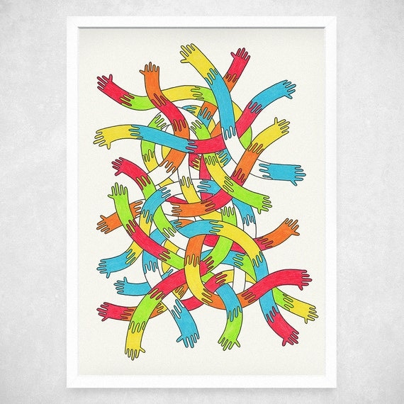 Hands - A3 Art Print - typographic print, typography poster, hand lettering, typographical art, wall art, wall decor