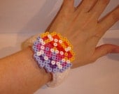 crochet bracelet pixel art 8bit 115 cut gem shape bangle cuff white acrylic yarn yellow pink purple blue perler bead embellishment