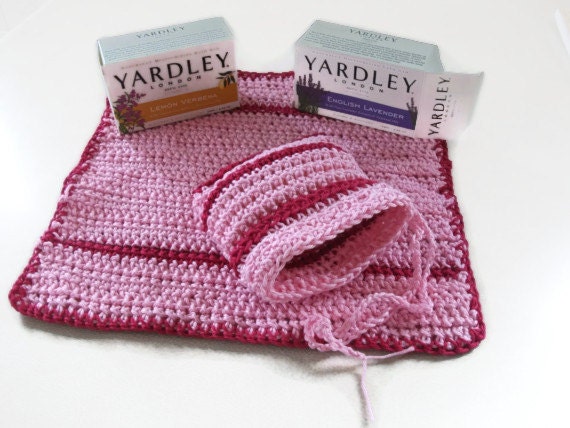 Cotton Wash Set with Soap in Pink & Dark Pink. Bathroom Accessories, Bath, Shower,