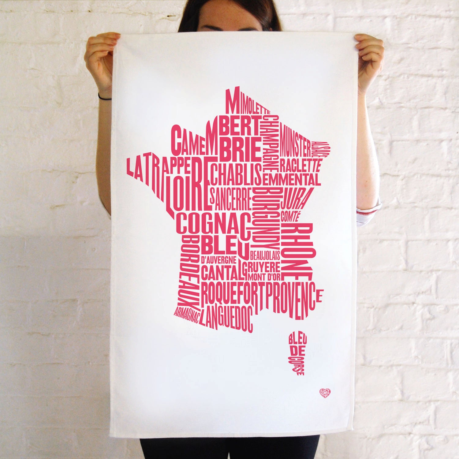 French Cheese & Wine Map Tea Towel Red