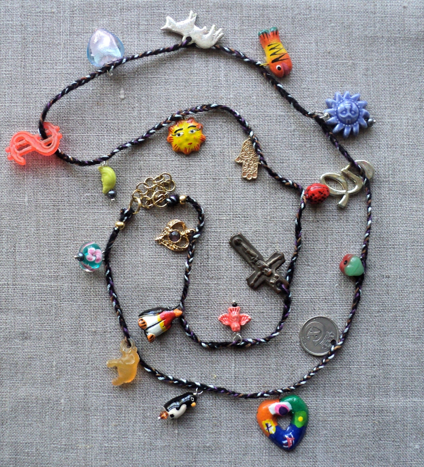 cashmere charm necklace hamsa crucifix penguin sun dollar sign fish elephant