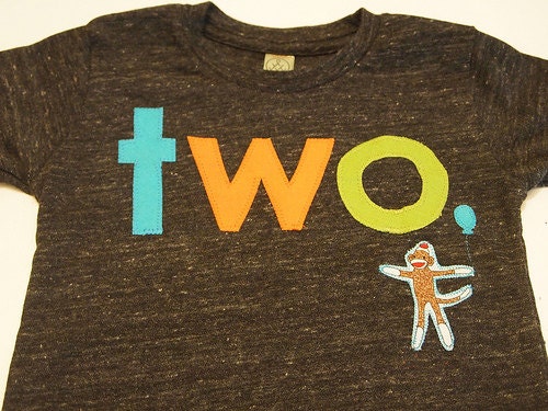 Sock Monkey Detail Birthday shirt Customize colors Boys Girls Organic Blend Birthday Tee turquoise lime