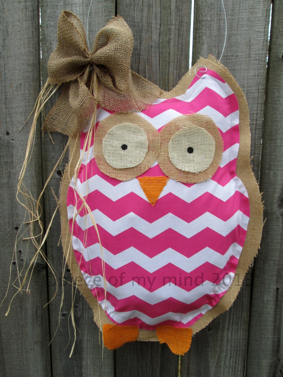 Owl Burlap Door Hanger Door Decoration Mixed Media Chevron Pattern