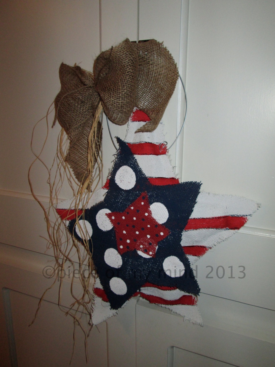 Burlap Stars Red, White and Blue Burlap Door Hanger