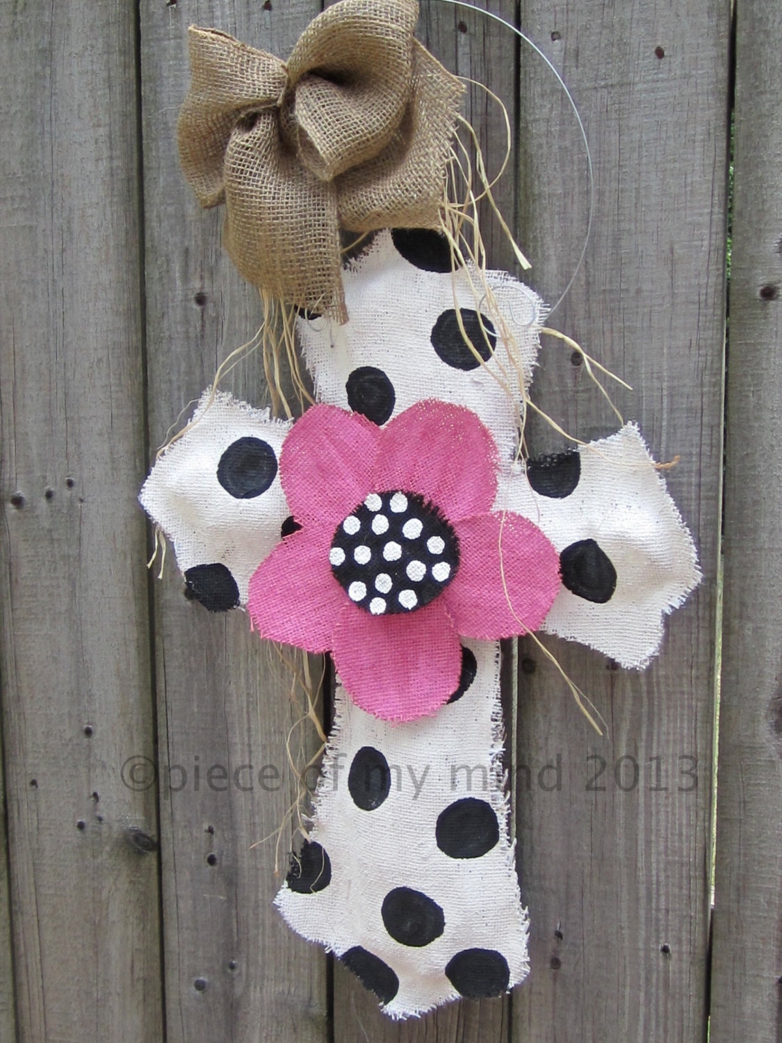 Burlap Cross Burlap Door Hanger Black and White with Flower