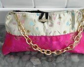 Fuchsia-Pink and Gold-Cream Brocade Evening Bag