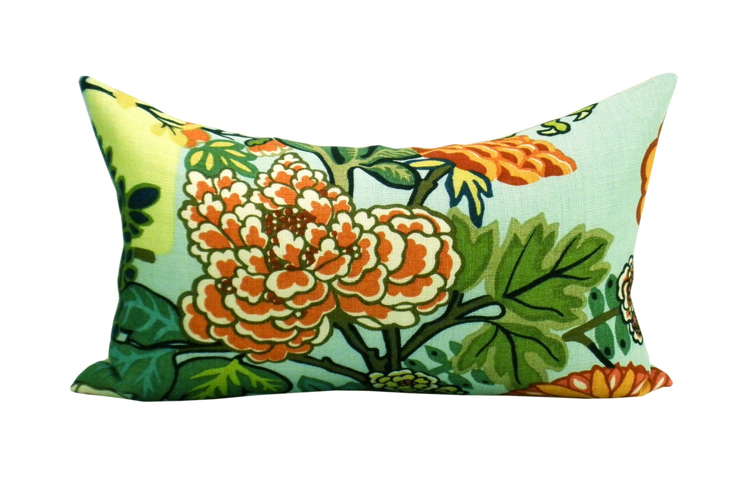Schumacher Chiang Mai Dragon pillow cover in Aquamarine - 12 x 20