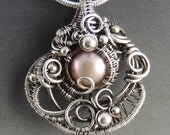 Coral Pink Freshwater Pearl Silver Bridal  Necklace