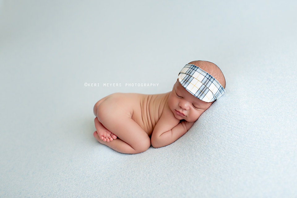 Visor Blue, White, Yellow Plaid Newborn Boy Photo Prop