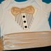Custom Order for Helen - Tuxedo Onesie with Satin Shirt and Gold Bowtie and Red and White Striped Suspenders