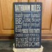 Primitive Large "Bathroom Rules" subway typography wooden sign - your color choice