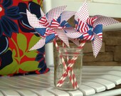 Patriotic American Flag Red, White and Blue Paper Pinwheels Paper Straws Set of 4 Il_170x135