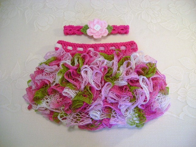 READY TO SHIP - 0 to 3 Month Size - Hot Pink, Green and White Ballerina Ruffled Skirt and Headband - Photo Prop