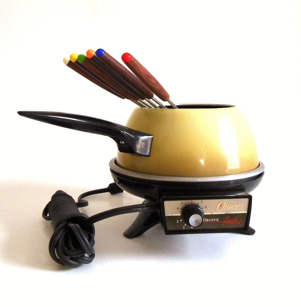 Oster Electric Fondue Pot Set Vintage Harvest Gold 70s Kitchen