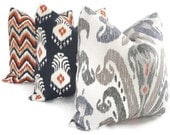 Nate Berkus Blue, Taupe and Red Ikat Decorative Pillow Cover, 18x18, 20x20, 22x22 or lumbar pillowAccent Pillow, Throw Pillows,