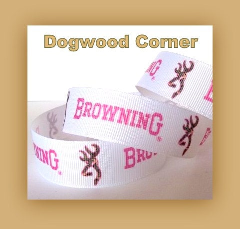 5 Yards - 7/8" -  Browning Deer Head On White - Mossy Oak, Realtree, Camo, Camouflage Ribbon - Make Bows, Scrapbook, Sewing, Crafts.