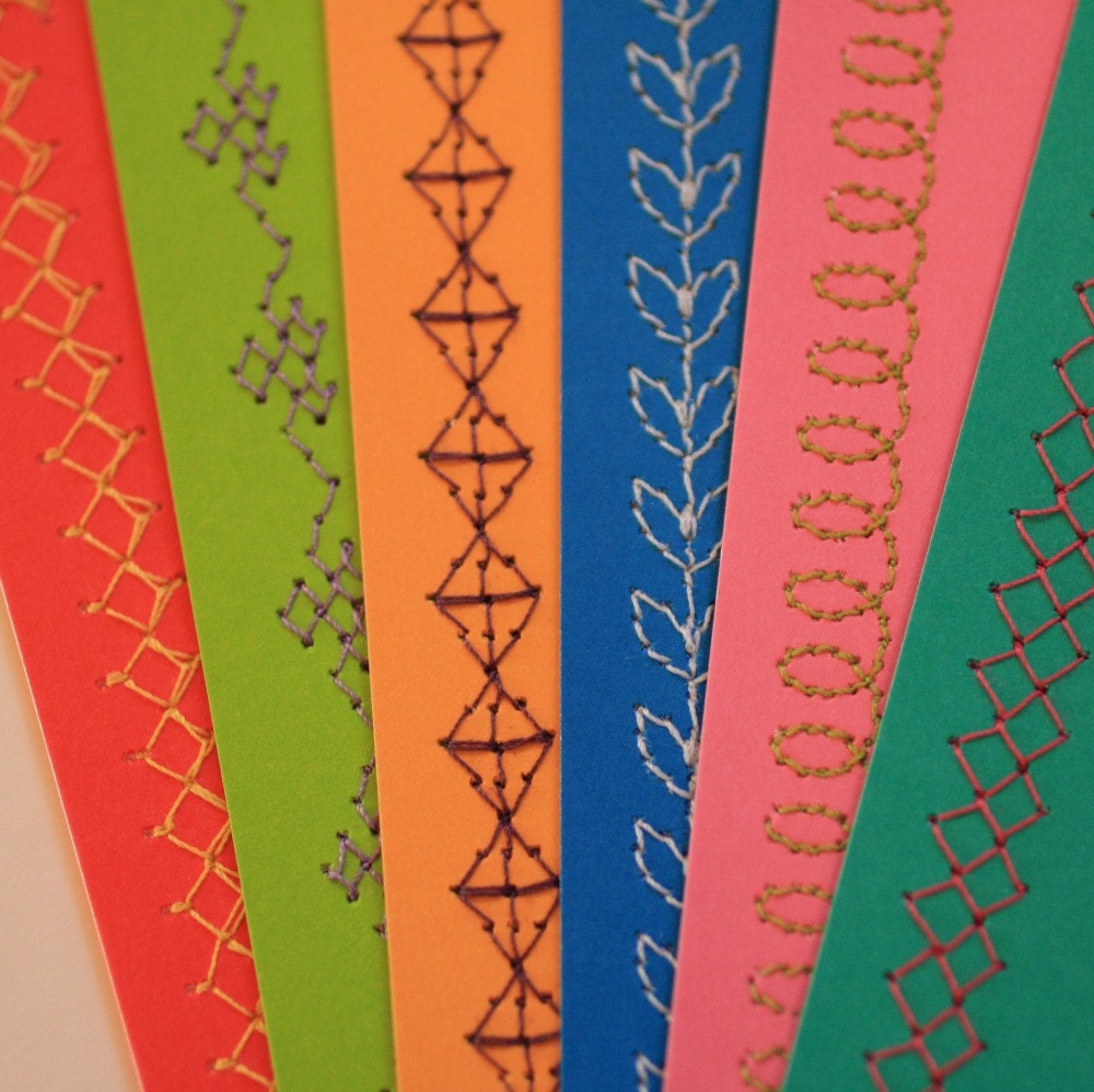 Stationery Set  6 Sewn Note Cards with Envelopes