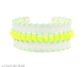 Beaded neon bracelet Bohemain Hippie embroidered cuff summer festival brights off-white neon yellow by LuciaFloresDesign