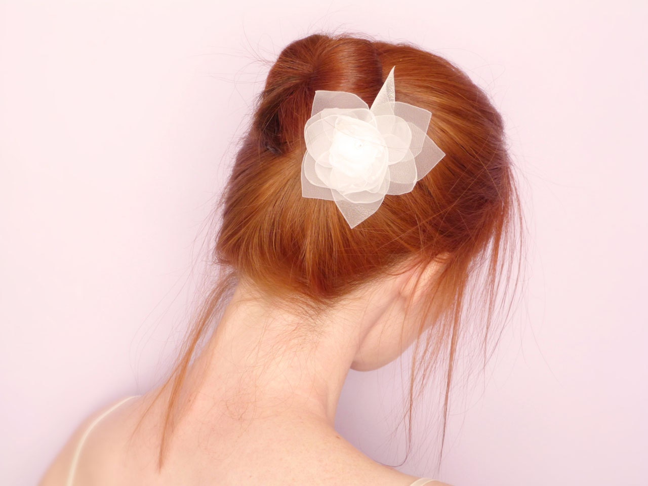 Champagne organza lotus flower Bridal hair clip Wedding hair accessories OOAK by Jye, Hand-made in France