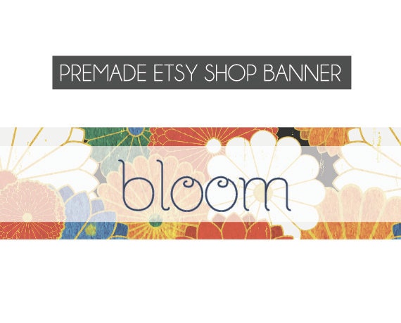 Premade Etsy Shop Banner - Bloom - floral, vintage, red, blue, black, floral, gold - made to order