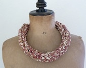 Knitted Necklace, paisley in creme and bordeaux