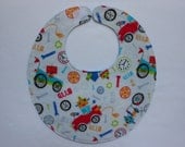 Baby Bibs, four soft layers, reversible, white with colorful robots racing