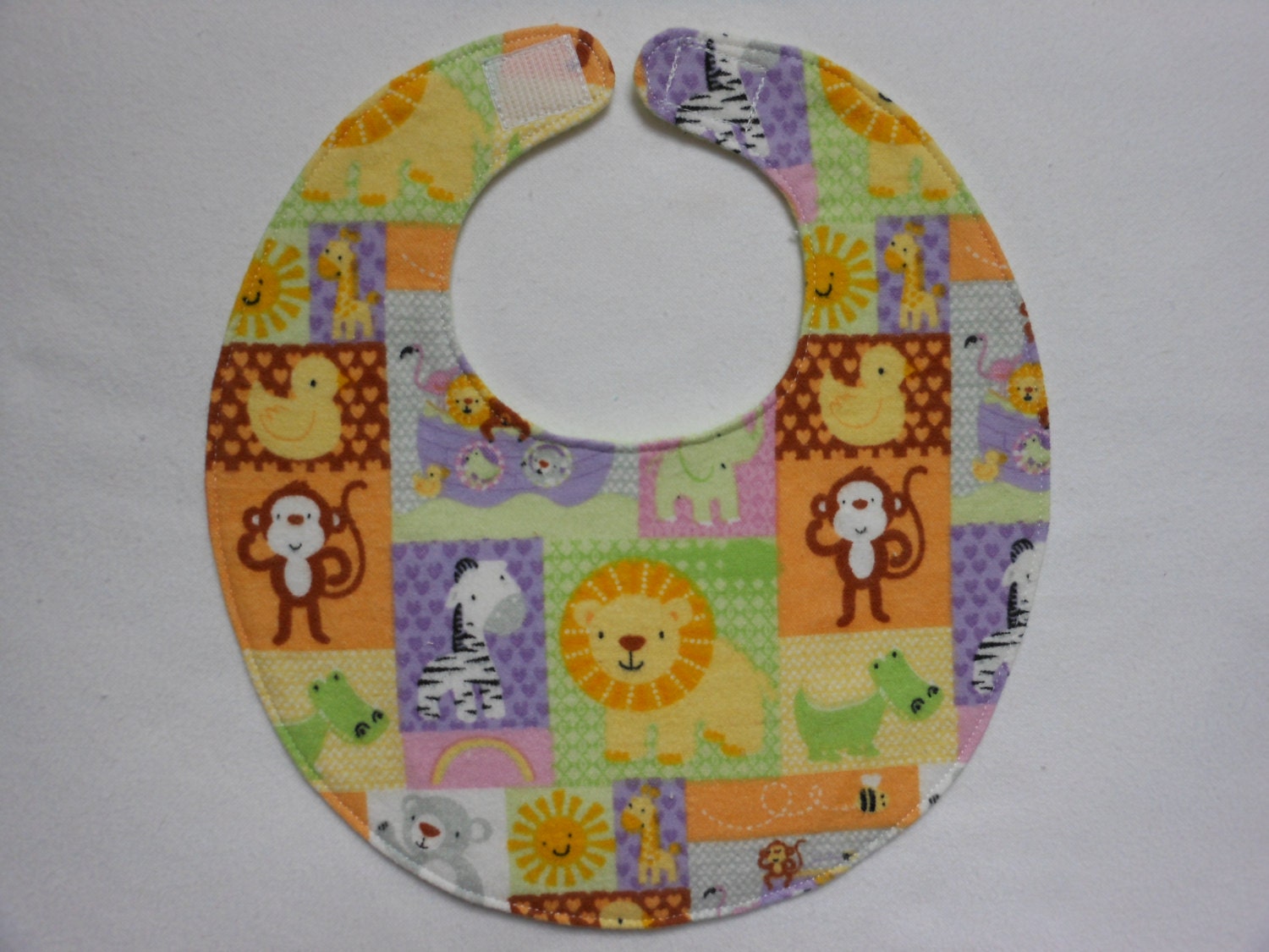Baby Bibs, four soft layers, reversible, happy animals just off the arc