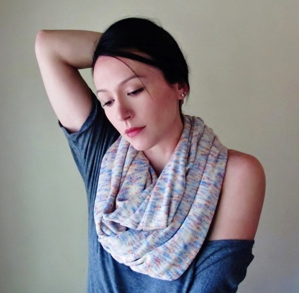 Confetti Cupcake Infinity Scarf - Lightweight Chunky Sweater Scarf - Knit Circle Scarf - Red, Yellow, Blue
