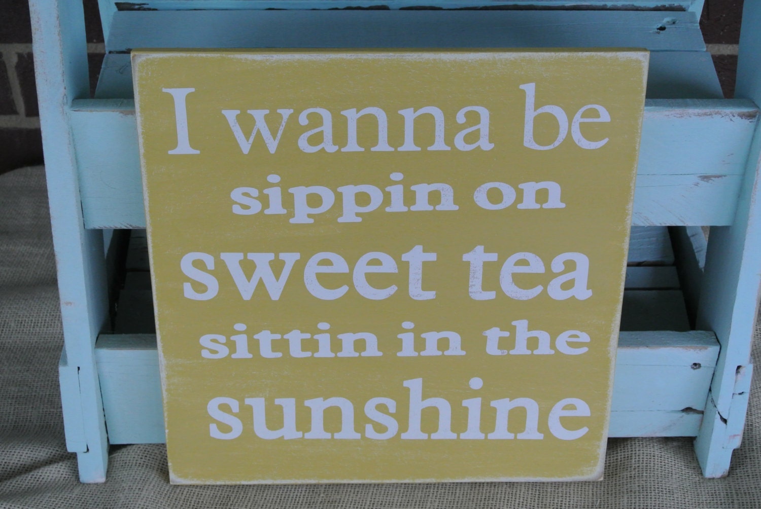 Sweet tea and sunshine southern decor wooden sign buttercup yellow painted sign