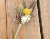 Sun and Gold Collection Boutonniere - Groom or Groomsmen Boutonnieres - Dried Flowers - Woodland - Yellow Craspedia Billy Buttons